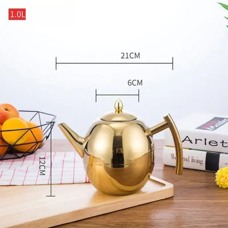 Thickened Stainless Steel 1-2L Teapot Flower Tea Kettle with Strainer Hotel Restaurant Restaurant Cook Teapot Induction Cooker