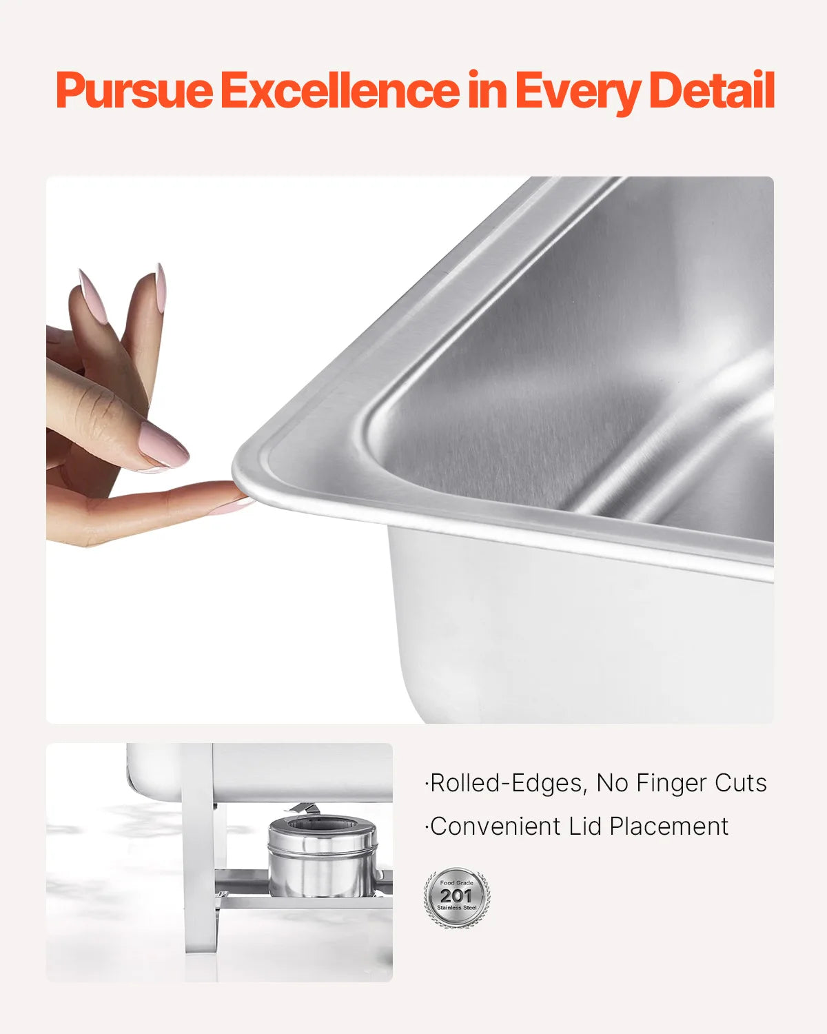 VEVOR 2 Packs Chafing Dish Buffet Set Stainless Steel Chafer Rectangle Catering Warmer Server with Lid Water Pan Party Banquets