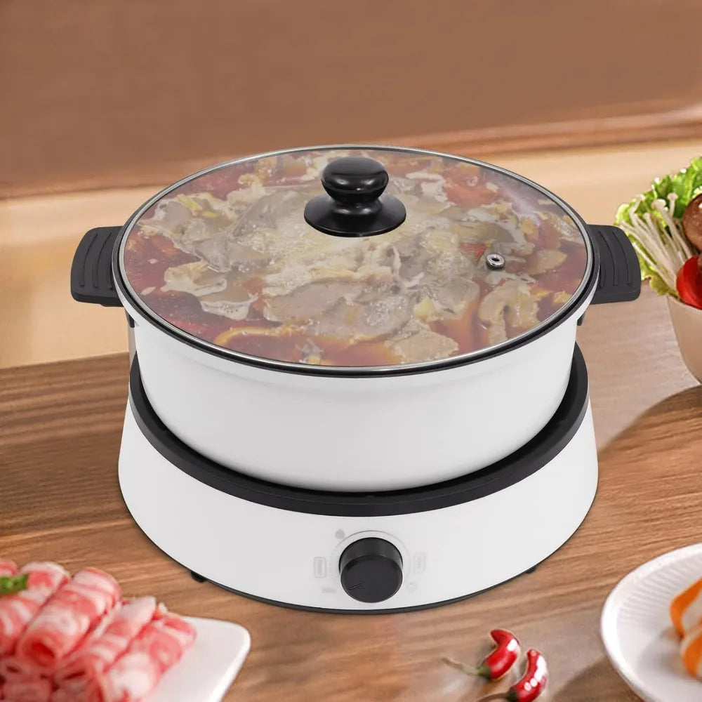4L Electric Hot Pot Cooker Multifunctional Electric BBQ Grill Pot Separate Design Multi-Power Control for Party Family (White)