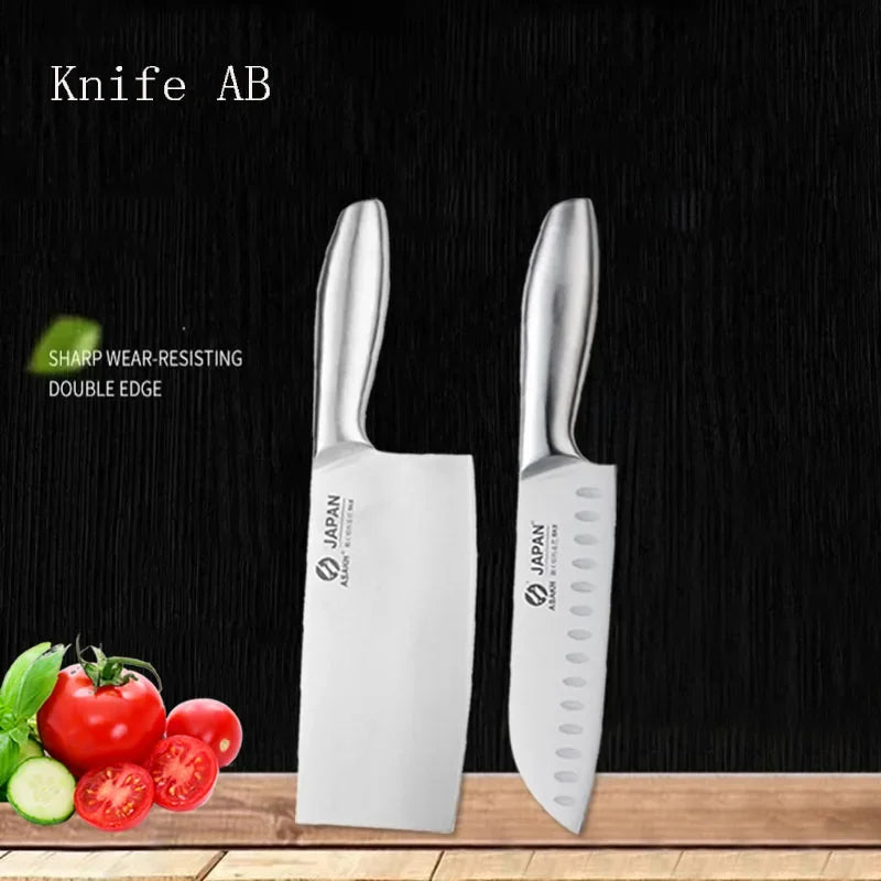 Professional Kitchen Knives Chef Chopping Knife Hollow Handle Meat Vegetable Slicing Knife Solid Wood Magnetic Knife Block
