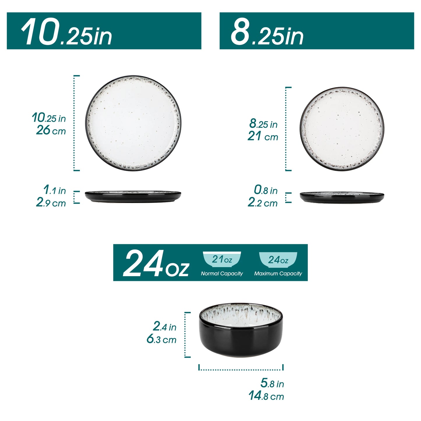 vancasso 18/36 Piece White black Ceramic Plate Sets Mediterranean Stoneware Dinner Set with 6PCS Dinner Plate/Dessert/Bowl/Soup