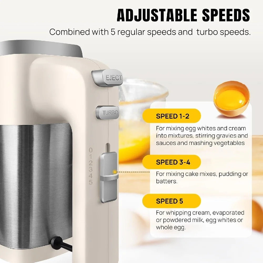 BRIEFNESS Hand Mixer Electric 2000W Kitchen Mixers Turbo Boost/Self-Control 5 Speed+Eject Button,Easy Whipping Dough，Cream,Egg