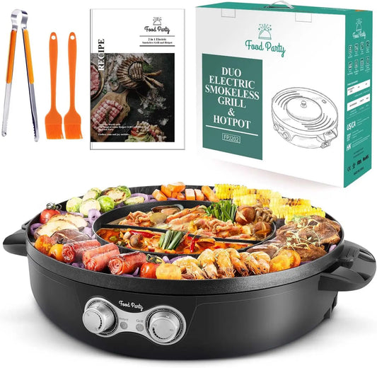 Food Party Hot Pot Electric BBQ Grill with Upgraded Separable Cooking Plate 220V 2200W Hotpot Chinese Pot Cooker Korean Barbecue