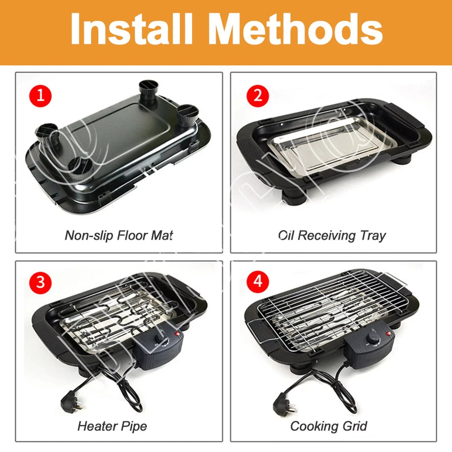 Electric smokeless barbecue grill, home cooking & adjustable temperature & non-stick pan with detachable grilling net