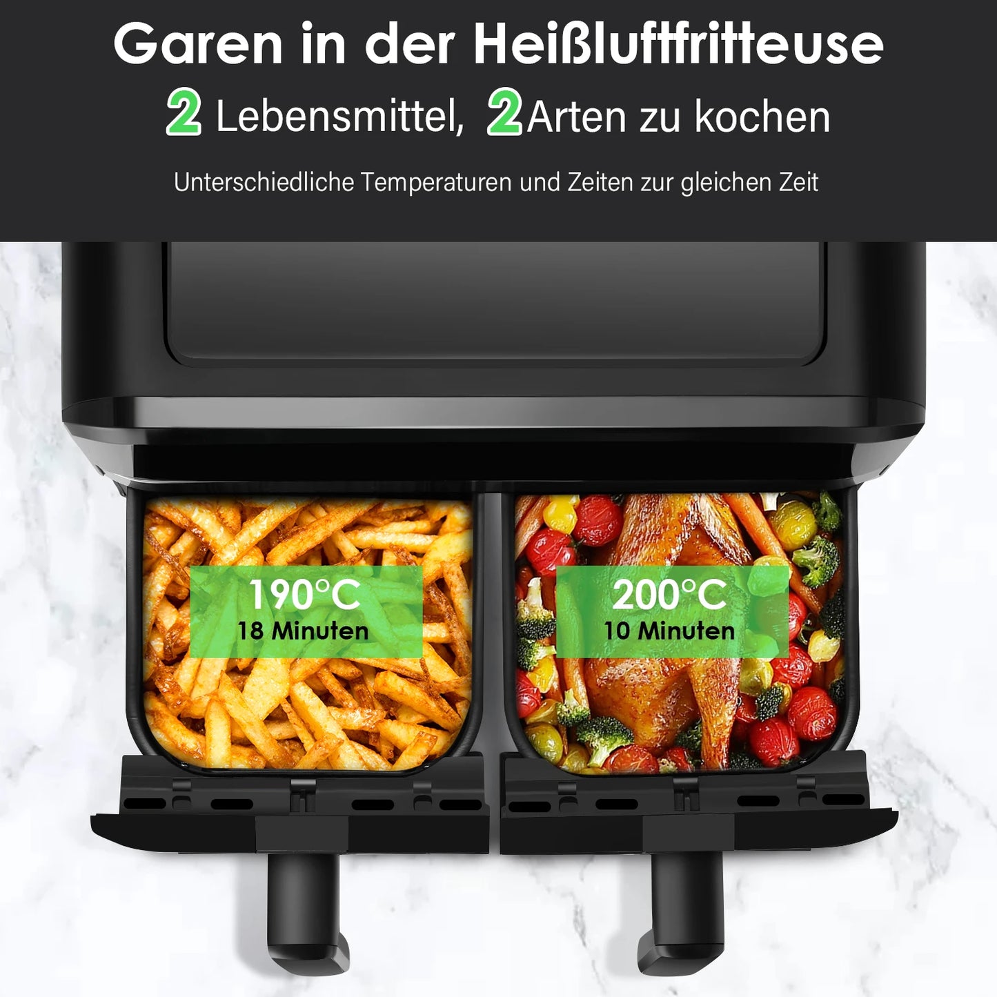 Double Basket Air Fryer 9L XXL 2400W 8 Modes Healthy Oil-Free Frying&Baking Oven 8-in-1 Air Fryer NEW