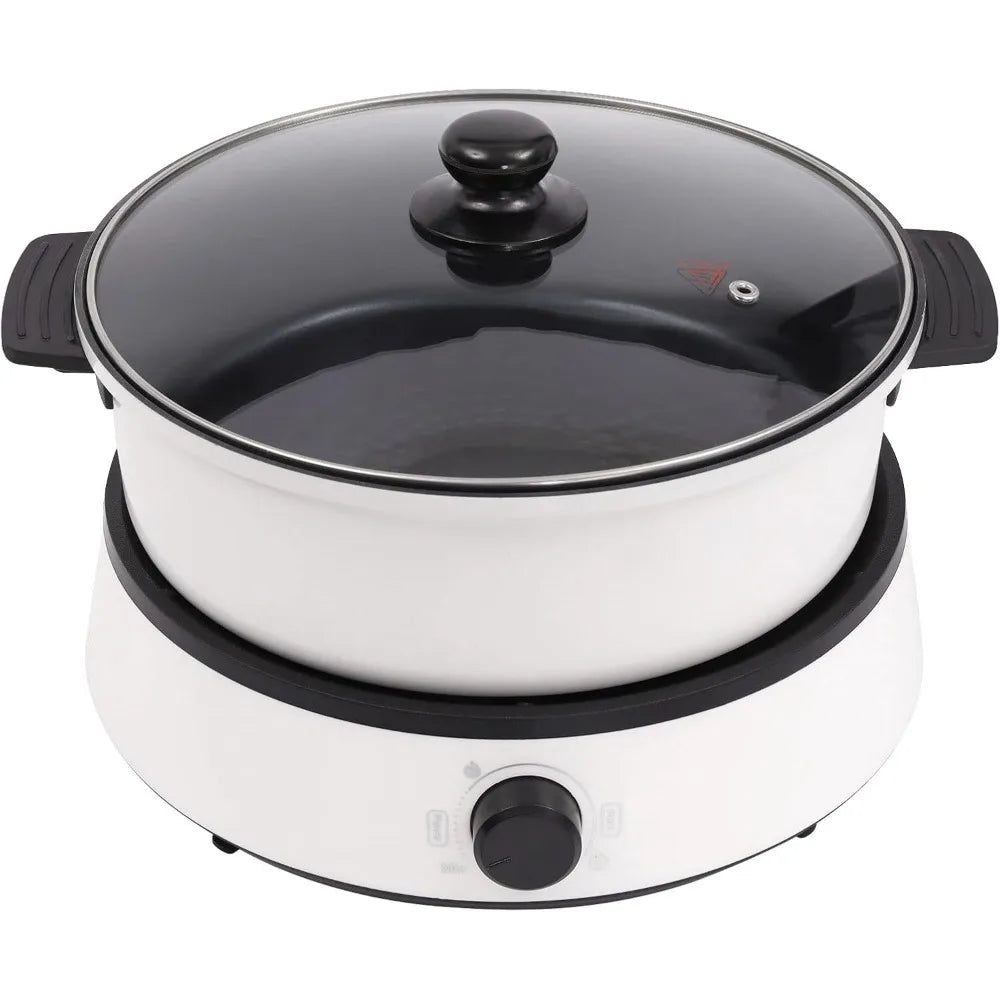 4L Electric Hot Pot Cooker Multifunctional Electric BBQ Grill Pot Separate Design Multi-Power Control for Party Family (White)