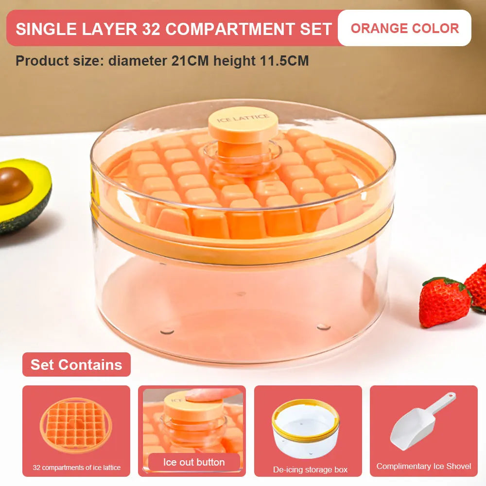 32 Grid Silicone Ice Cube Tray Mould With Lid Shovel Storage Box Remove With One Click Ice Maker DIY Whiskey Cocktail Tools