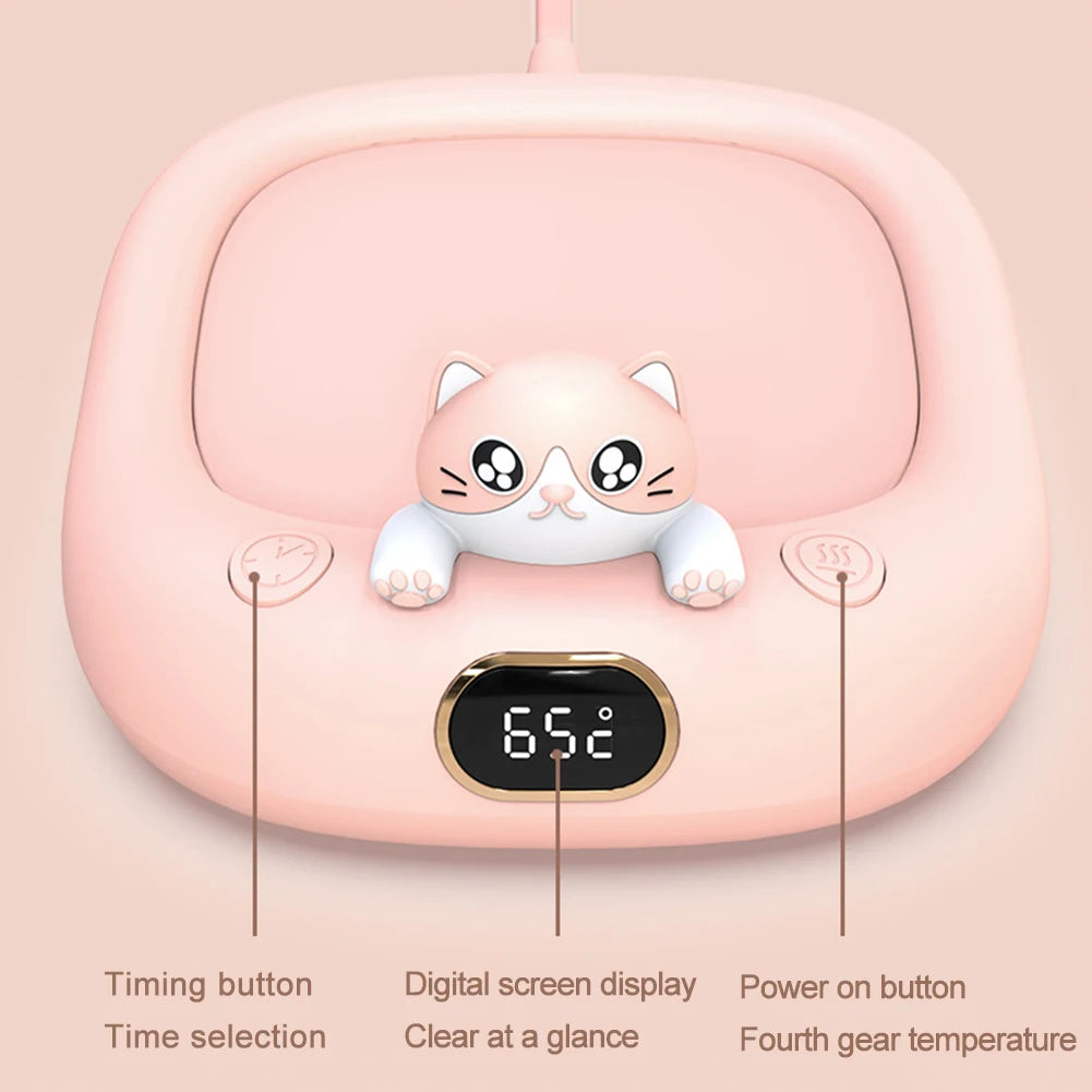 Mini Portable Cup Warmer 3Gear Coffee Mug Heating Coaster Cat ShapeSmart Thermostatic Hot Plate MilkTea Water Heating Pad Heater