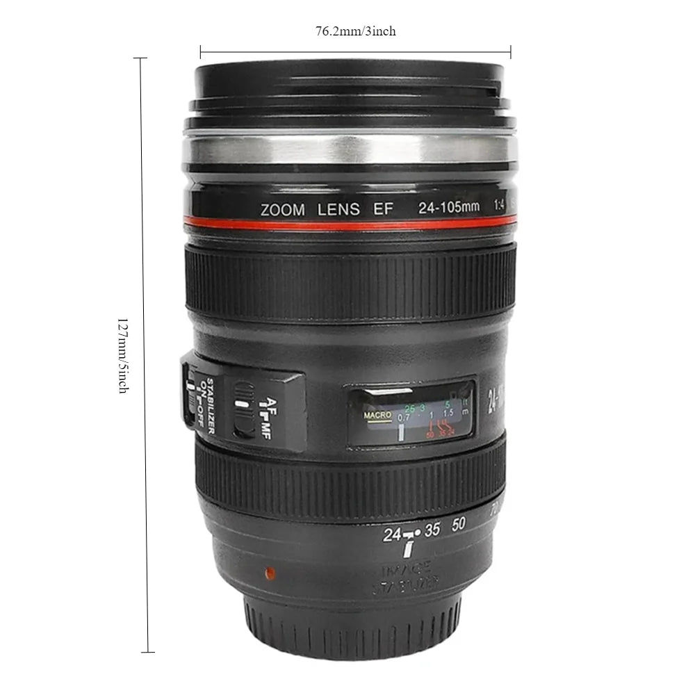 1pc SLR Lens Cup Camera Camera Lens Model Stainless Steel Casual Cup with Lid Coffee Mug White Black Coffee Mugs Creative Gift