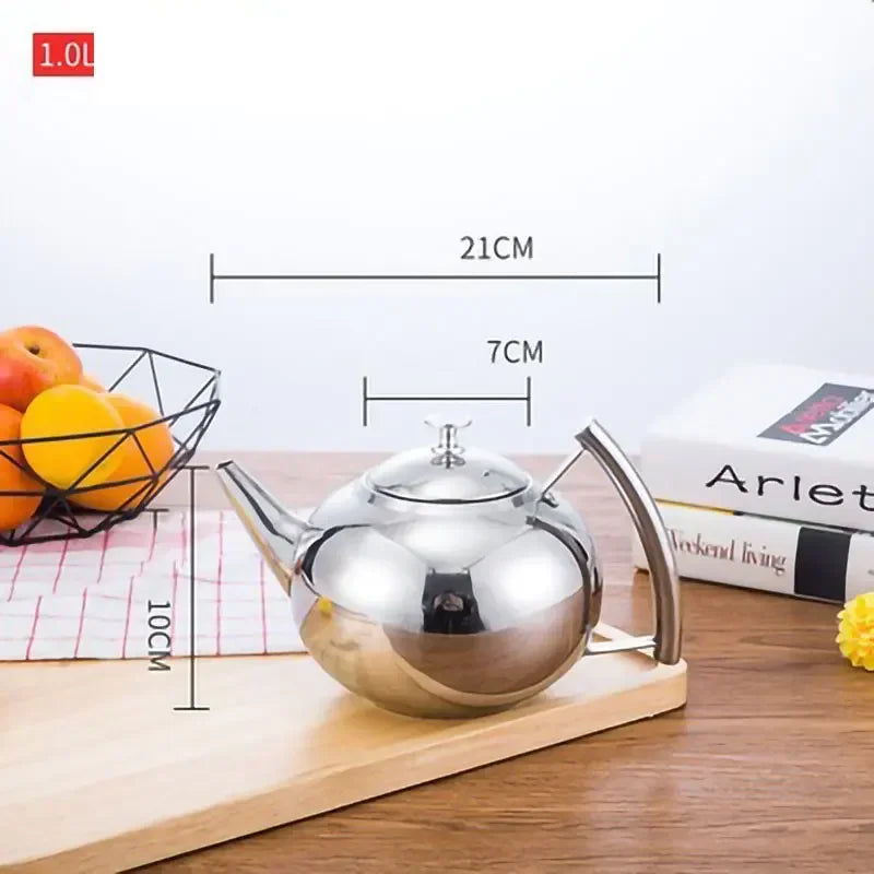 Thickened Stainless Steel 1-2L Teapot Flower Tea Kettle with Strainer Hotel Restaurant Restaurant Cook Teapot Induction Cooker