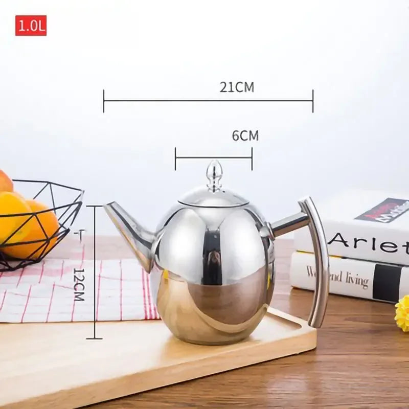 Thickened Stainless Steel 1-2L Teapot Flower Tea Kettle with Strainer Hotel Restaurant Restaurant Cook Teapot Induction Cooker