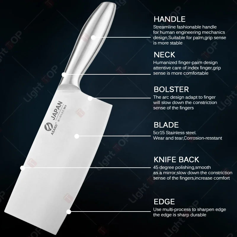 Professional Kitchen Knives Chef Chopping Knife Hollow Handle Meat Vegetable Slicing Knife Solid Wood Magnetic Knife Block