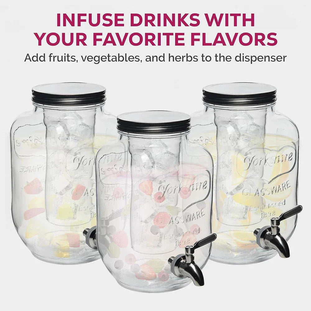Beverage Dispensers With Ice Cylinder Spigot Campping Outdoor Glass Juice Drink Dispenser For Fridge BBQ Picnic Serveware 3.7L