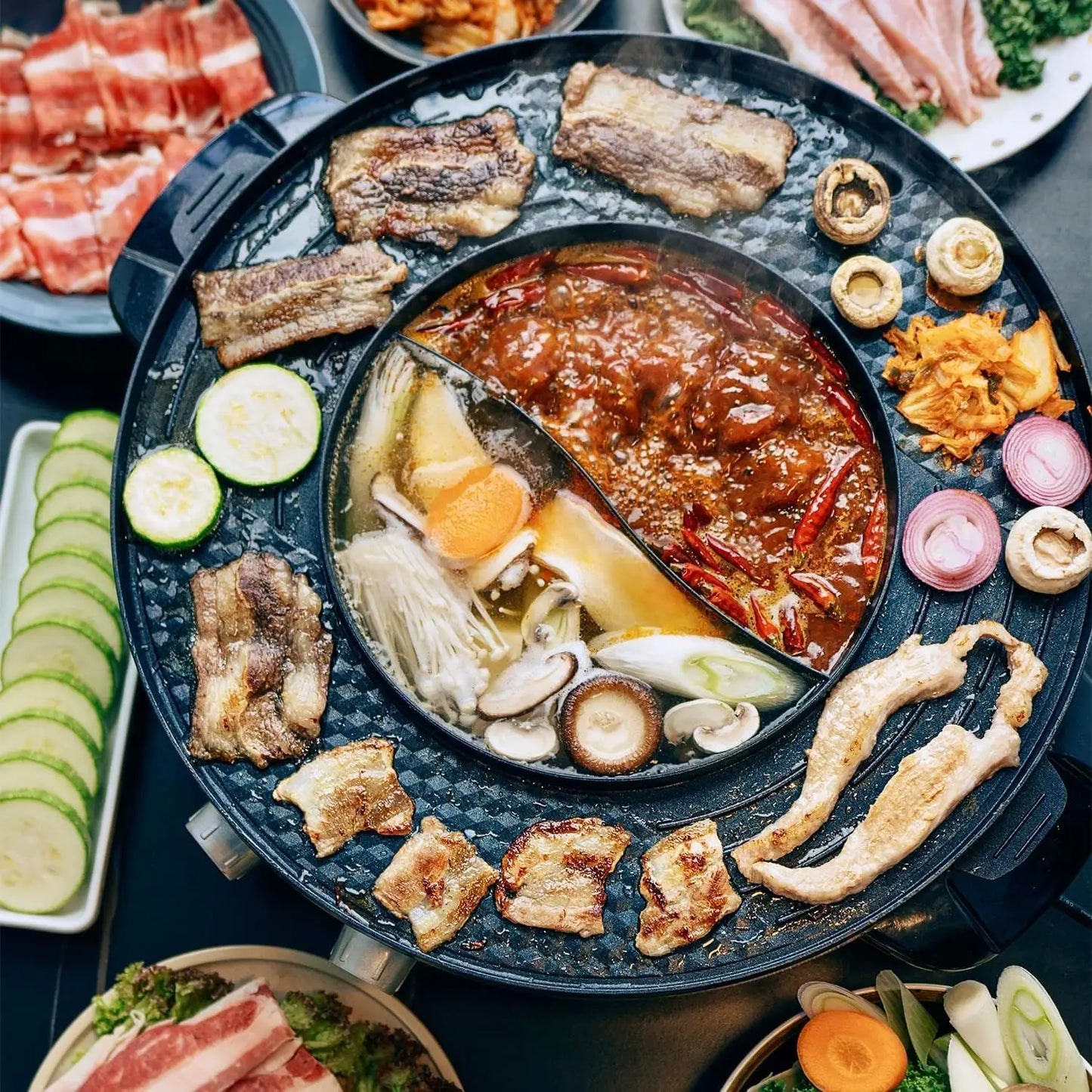 Food Party Hot Pot Electric BBQ Grill with Upgraded Separable Cooking Plate 220V 2200W Hotpot Chinese Pot Cooker Korean Barbecue