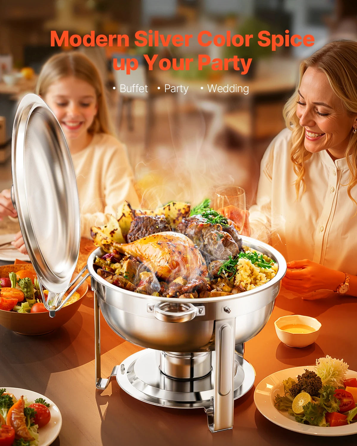 VEVOR 2 Pack 5QT Chafing Dish Buffet Set Stainless Steel Chafer with 2 Full Size Pans Round Catering Warmer Server Lid Water Pan
