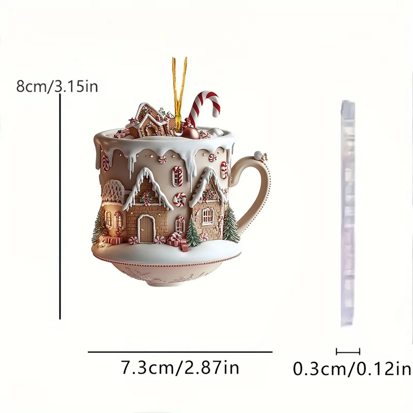 Christmas Coffee Cup Ornaments Christmas Snow Houses Chocolate Mug Pendant 8cm/3.14inch Christmas tree pendant decoration