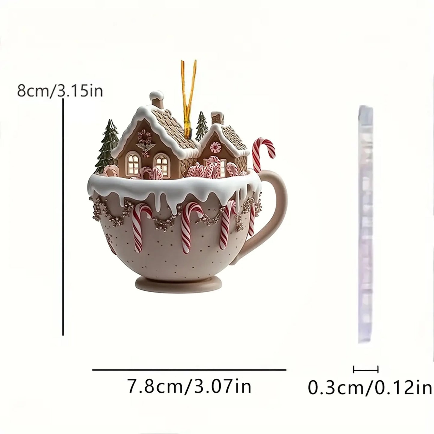 Christmas Coffee Cup Ornaments Christmas Snow Houses Chocolate Mug Pendant 8cm/3.14inch Christmas tree pendant decoration
