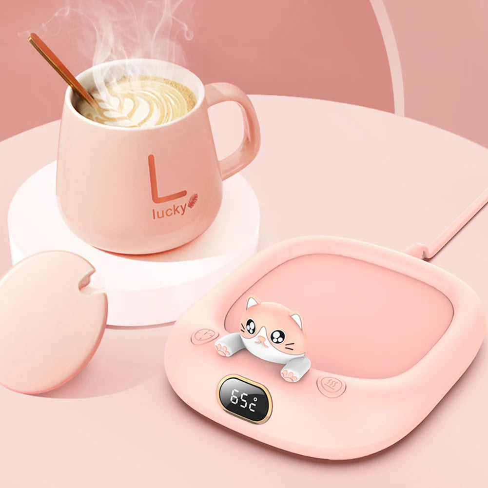 Mini Portable Cup Warmer 3Gear Coffee Mug Heating Coaster Cat ShapeSmart Thermostatic Hot Plate MilkTea Water Heating Pad Heater