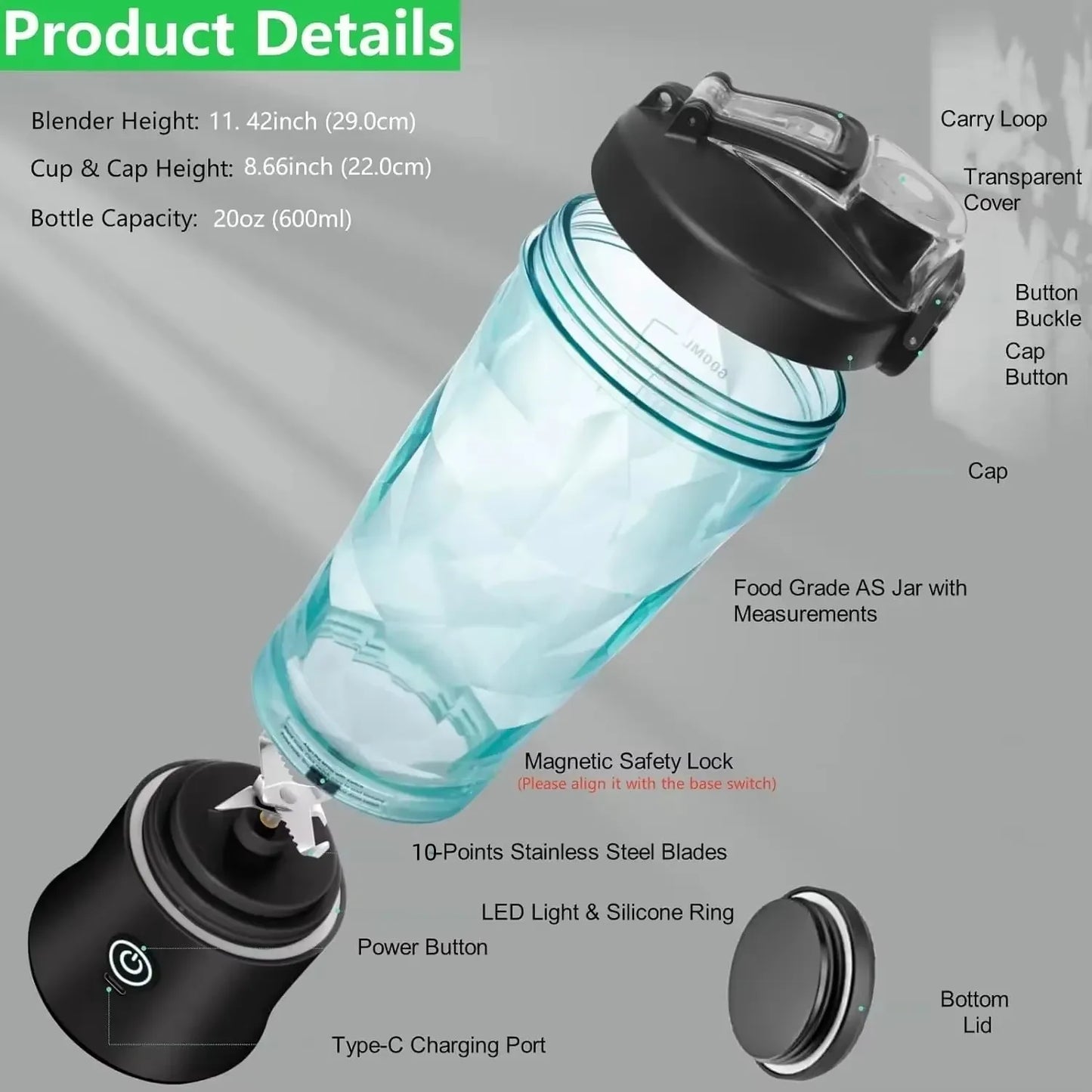Electric Portable Juicer Mixer 600ml Mini Electric Juicer USB Rechargeable Fresh Fruit Machine Milkshake Smoothie Blender Mixing
