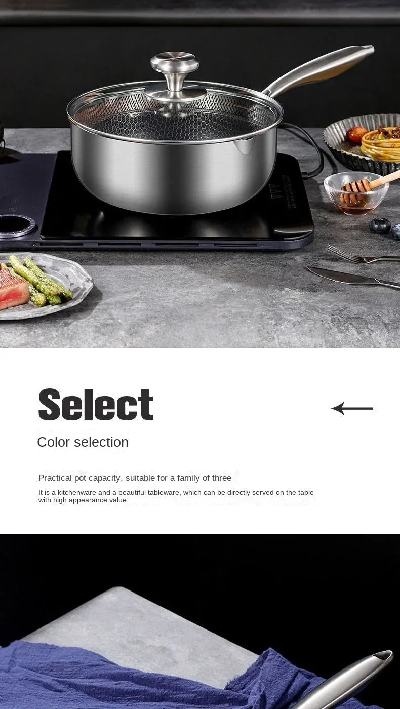 Versatile 316 Stainless Steel Pot for Home Cooking and Baby Food, Designed for Steaming, Boiling, Frying and Stir-Frying