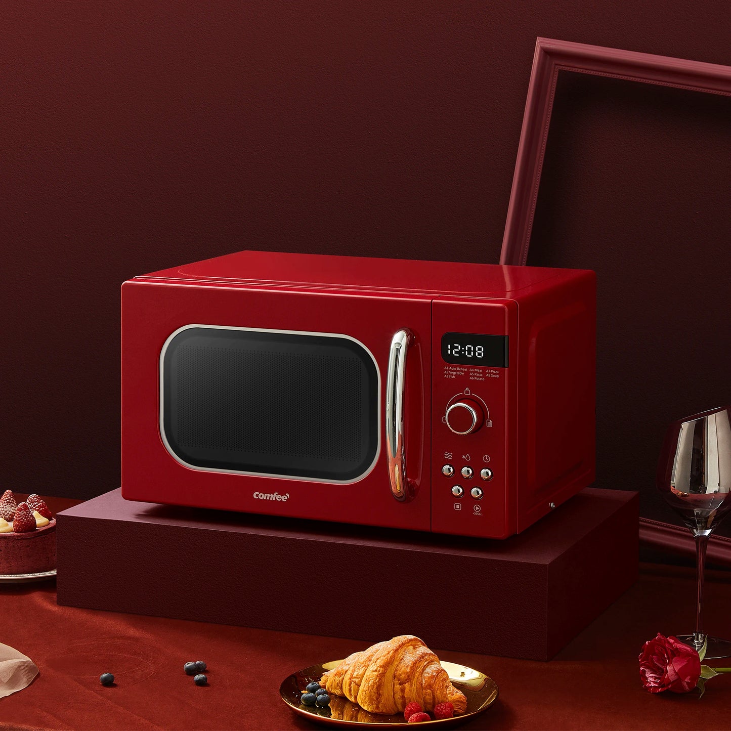 COMFEE' 800w 20L Microwave Oven with 8 Auto Menus, 5 Cooking Power Levels, and Express Cook Button