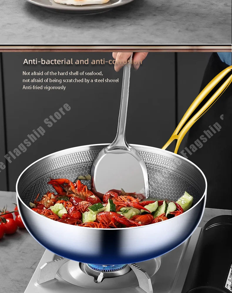 316 Stainless Steel Frying Pan Wok Non-stick Cooking Honeycomb Steak Gas Stove Pot Induction General Saucepan Kitchen Cookware