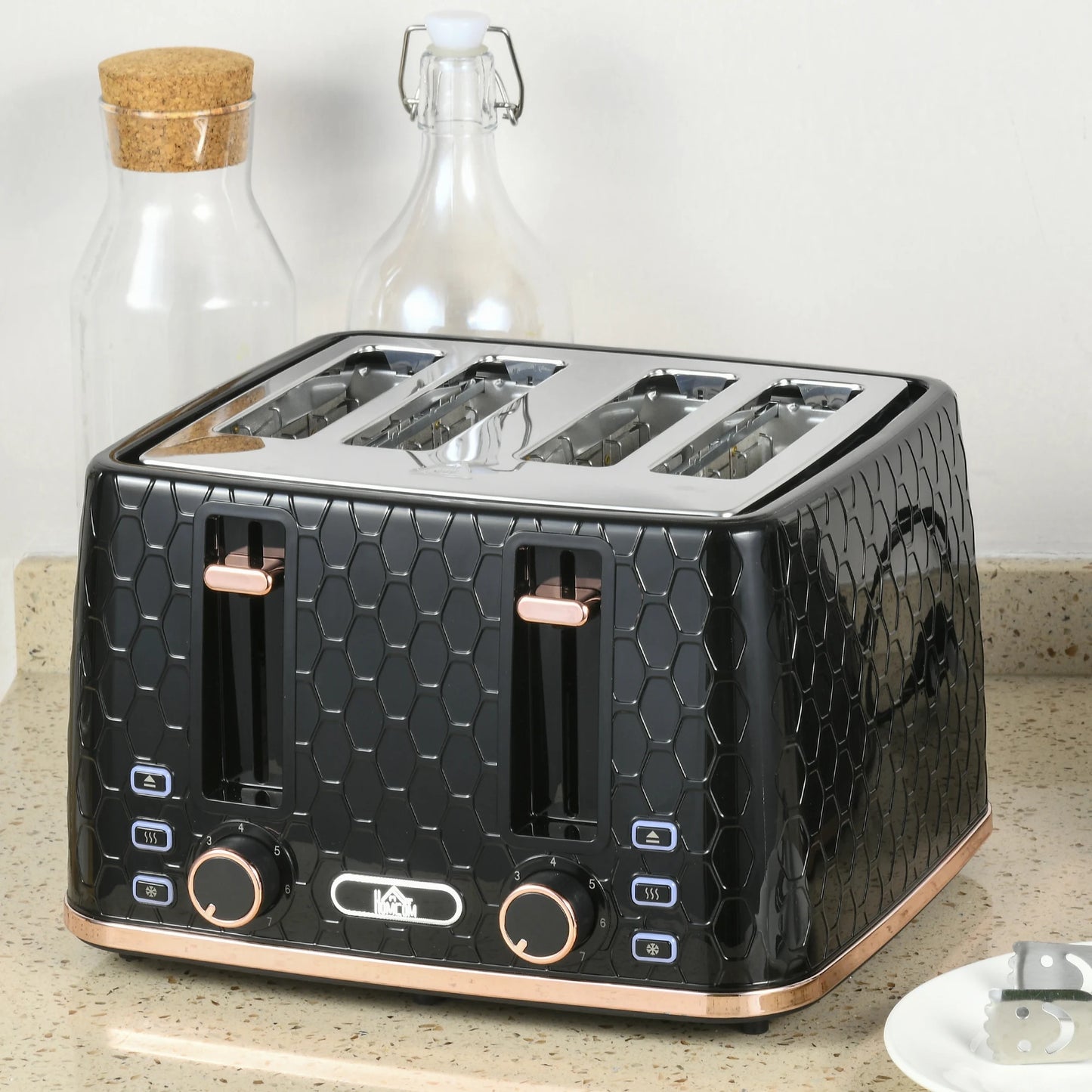 HOMCOM Toaster with 4 Slot, 7 Browning Levels, 1600W, Colourful Honeycomb