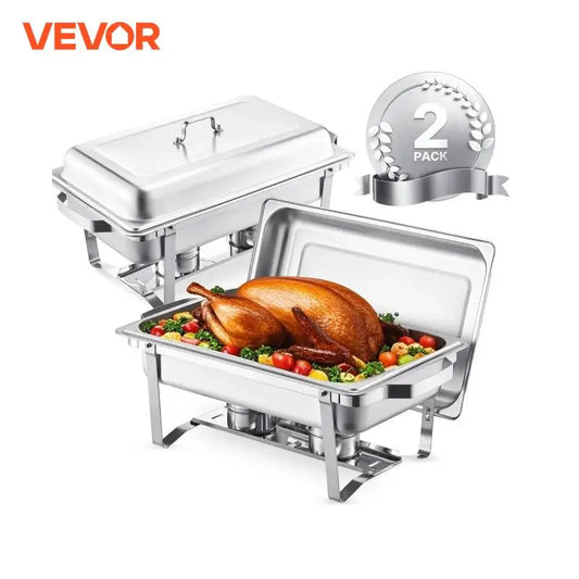 VEVOR 2 Packs Chafing Dish Buffet Set Stainless Steel Chafer Rectangle Catering Warmer Server with Lid Water Pan Party Banquets