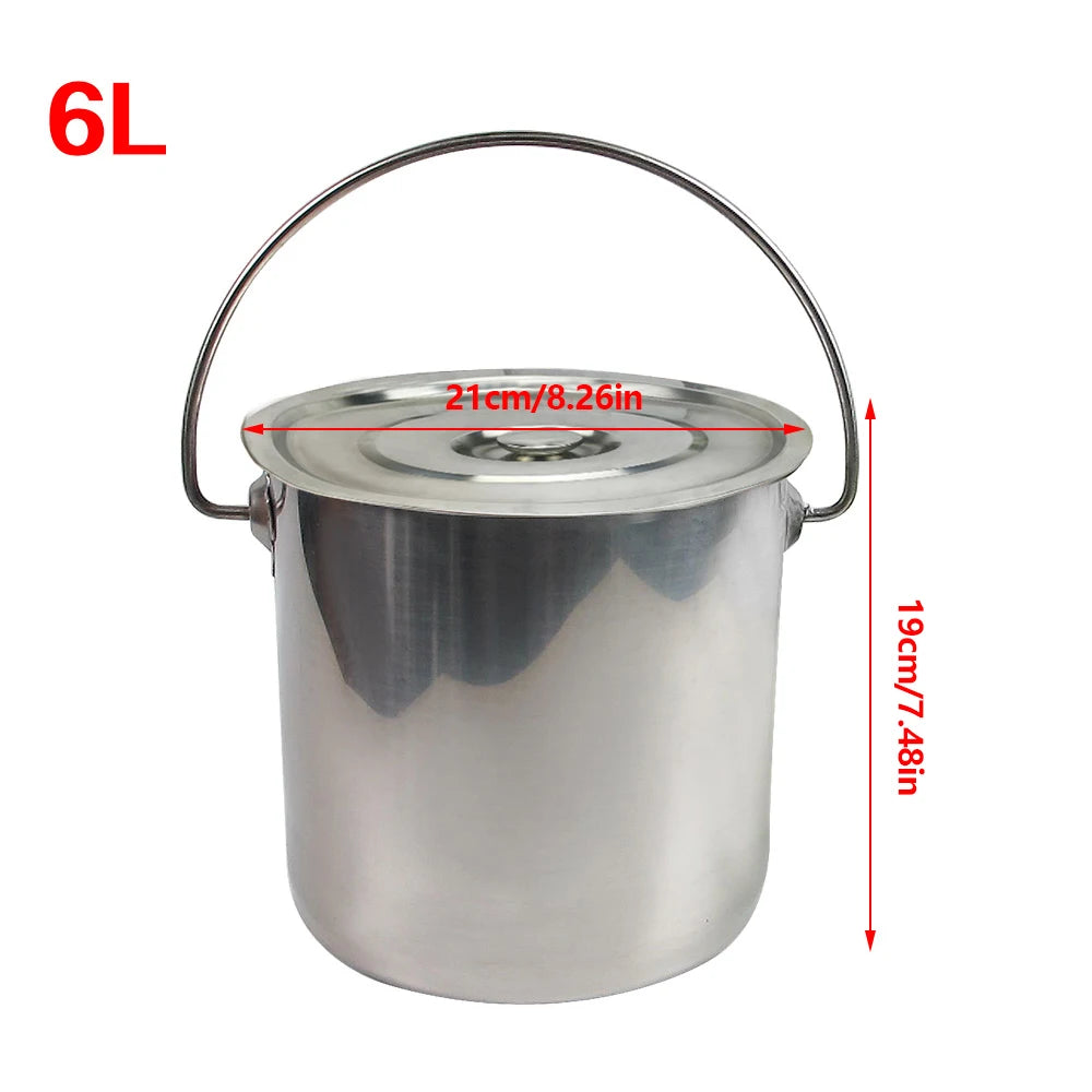 6/12/20L Stainless Steel Round Bucket with Lid Large Soup Pot for Kitchen, Industry, Medicine, Gastronomy and Private