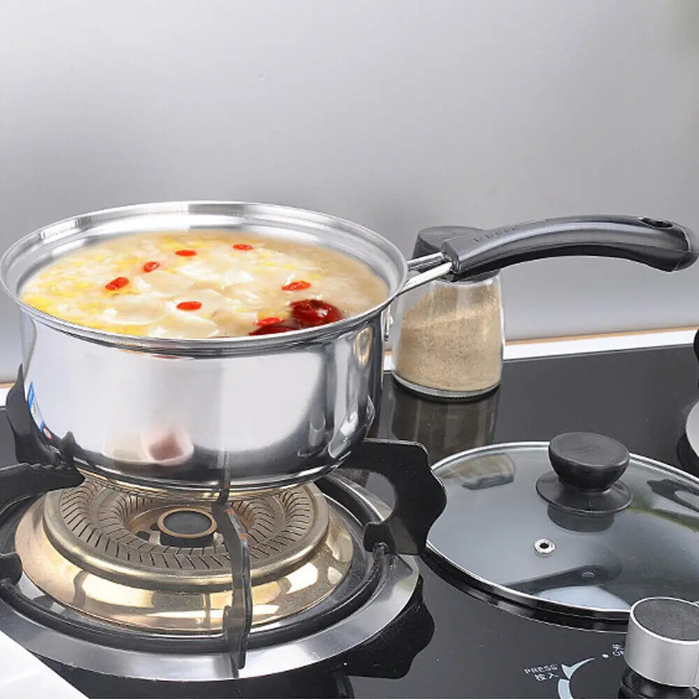 Set of 3 Induction Non Stick Stainless Steel Cookware Kitchen Glass Lids Pot Pan