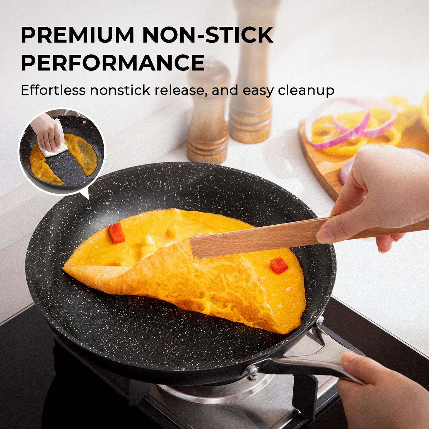 Fadware Non Stick Frying Pan 24cm, Large Frying Pan for Induction Hob, Granite Egg Omelet Pan, Induction Ready