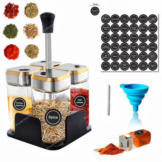 Glass Spice Jars with Spice Rack Seasoning Jars Organizer Storage Bottles for Spice Rack Seasonings Kitchen Storage Spices Jar