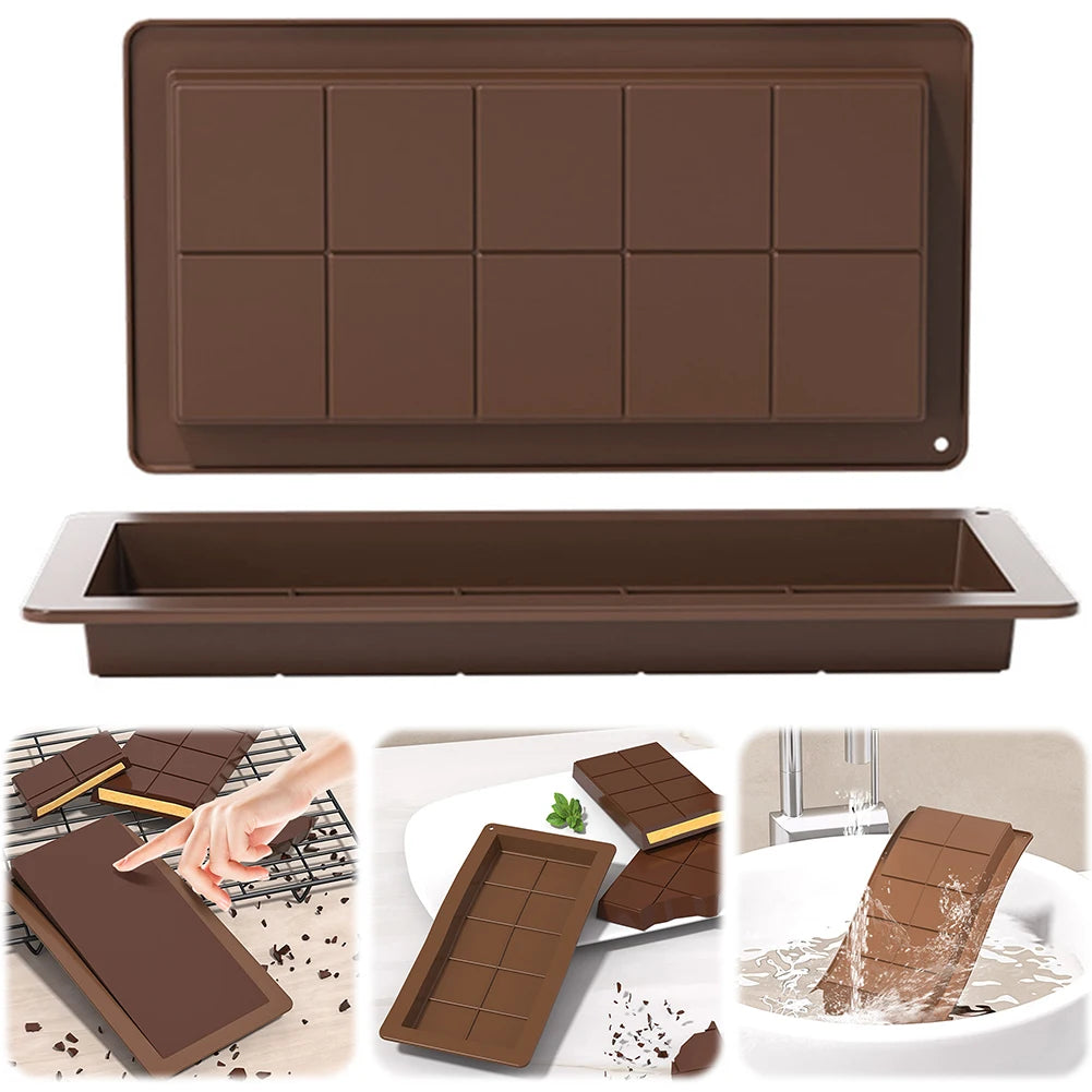 10 Grids Silicone Molding Chocolate Bar Mold Non-Stick Reusable Kitchen Deep Chocolate Mold Multipurpose Large Candy Molds