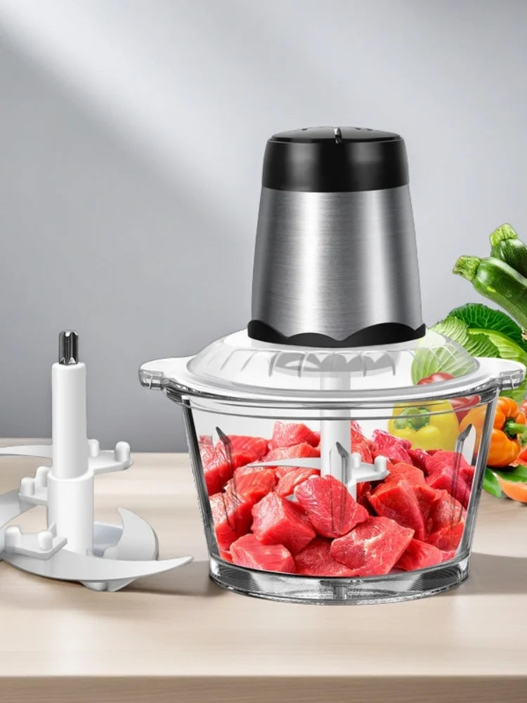 2L small meat slicer home kitchen food processor meat mixer 2 speeds, 4 double blades