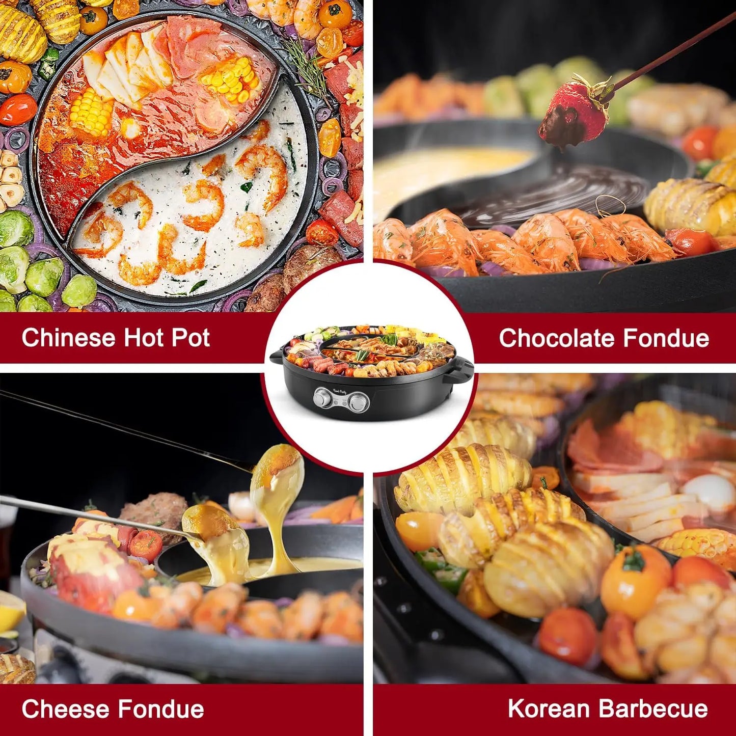 Food Party Hot Pot Electric BBQ Grill with Upgraded Separable Cooking Plate 220V 2200W Hotpot Chinese Pot Cooker Korean Barbecue