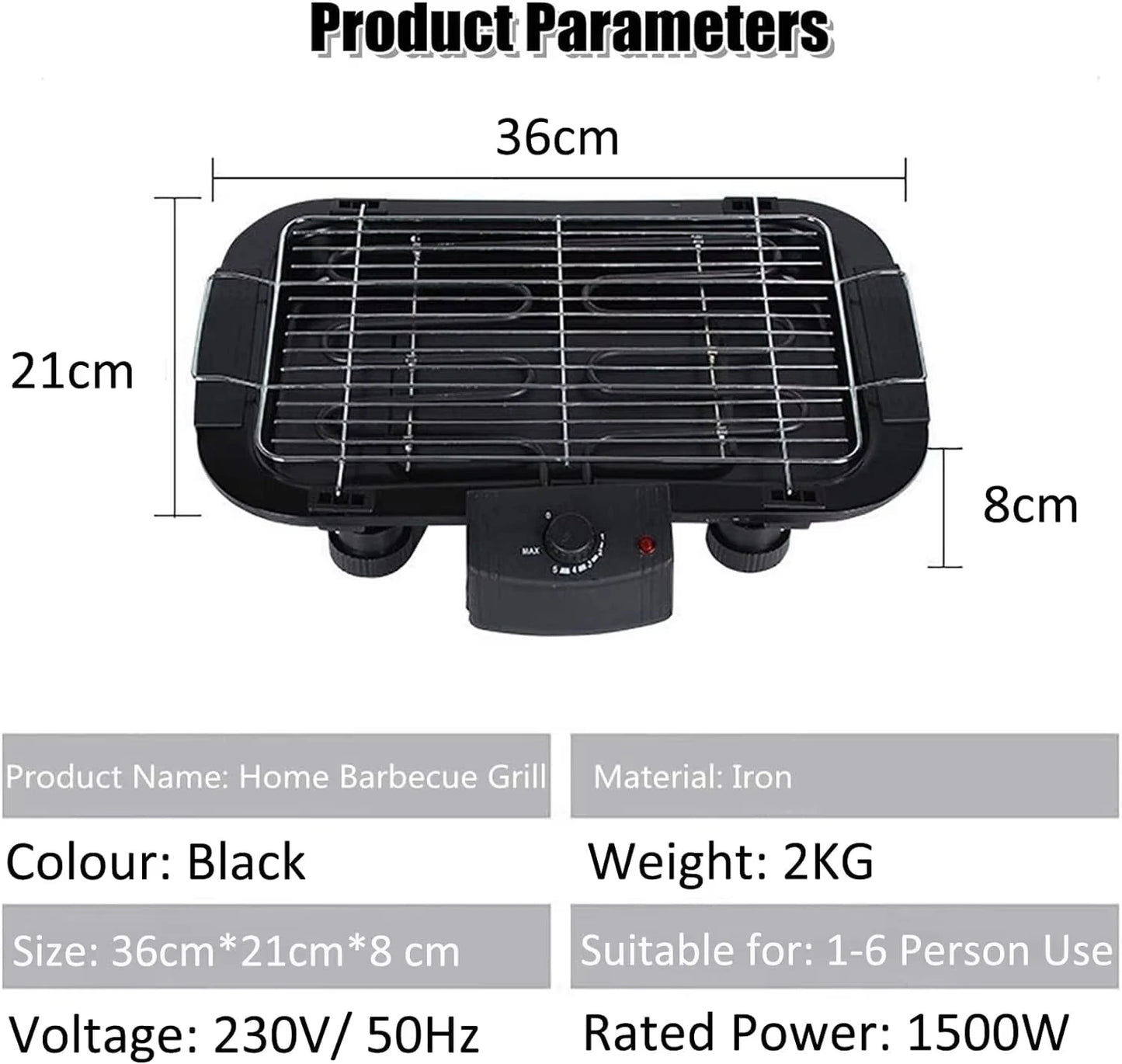 Electric smokeless barbecue grill, home cooking & adjustable temperature & non-stick pan with detachable grilling net