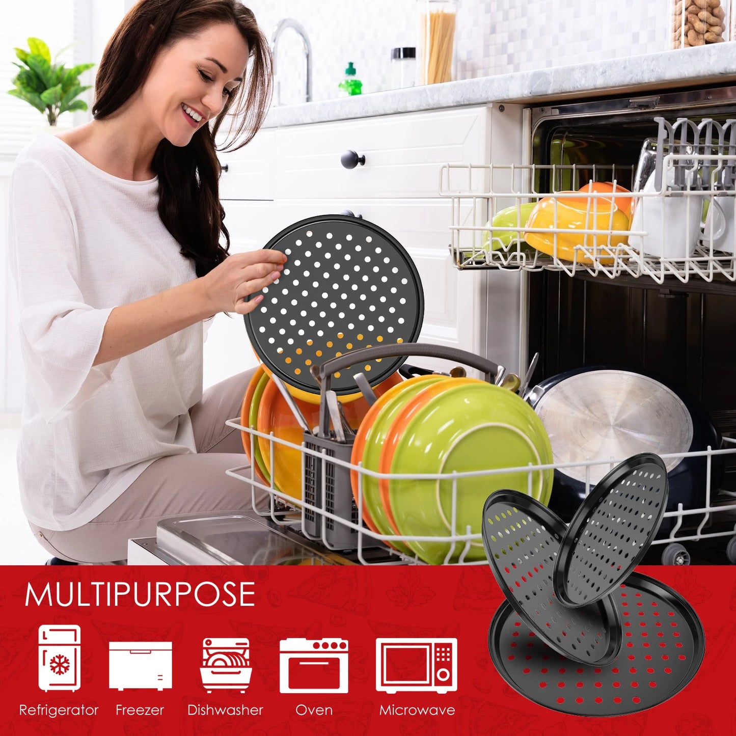 3Pcs / 4Pcs Pizza Pan with Perforated Holes Non Stick Pizza Trays 3 Sizes / 4 Sizes Pizza Baking Pan Carbon Steel Pizza Baking