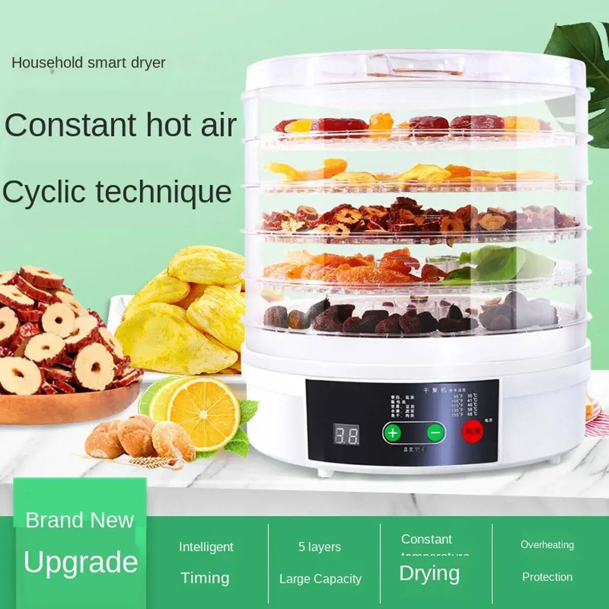 5 Tray Electric Food Dehydrator Snack Fruit Dryer Home Use Multifunctional Kitchen Meat Beef Dryer Veg Preserver Machine 350W