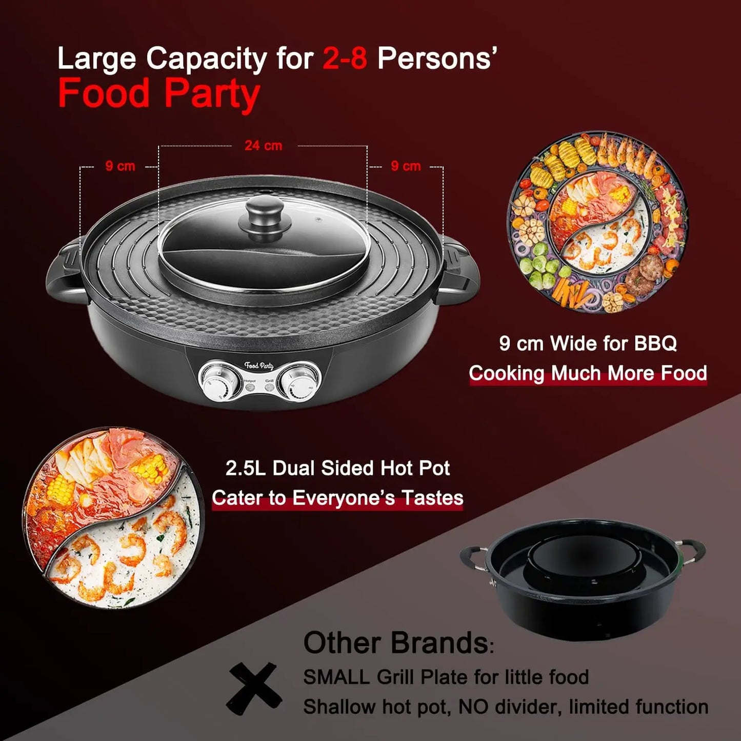 Food Party Hot Pot Electric BBQ Grill with Upgraded Separable Cooking Plate 220V 2200W Hotpot Chinese Pot Cooker Korean Barbecue