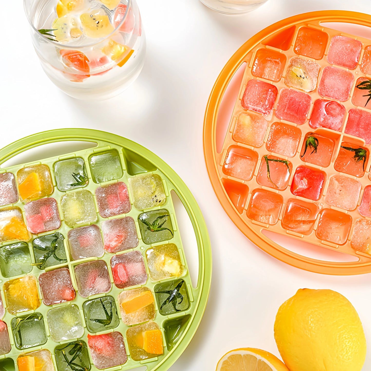 32 Grid Silicone Ice Cube Tray Mould With Lid Shovel Storage Box Remove With One Click Ice Maker DIY Whiskey Cocktail Tools