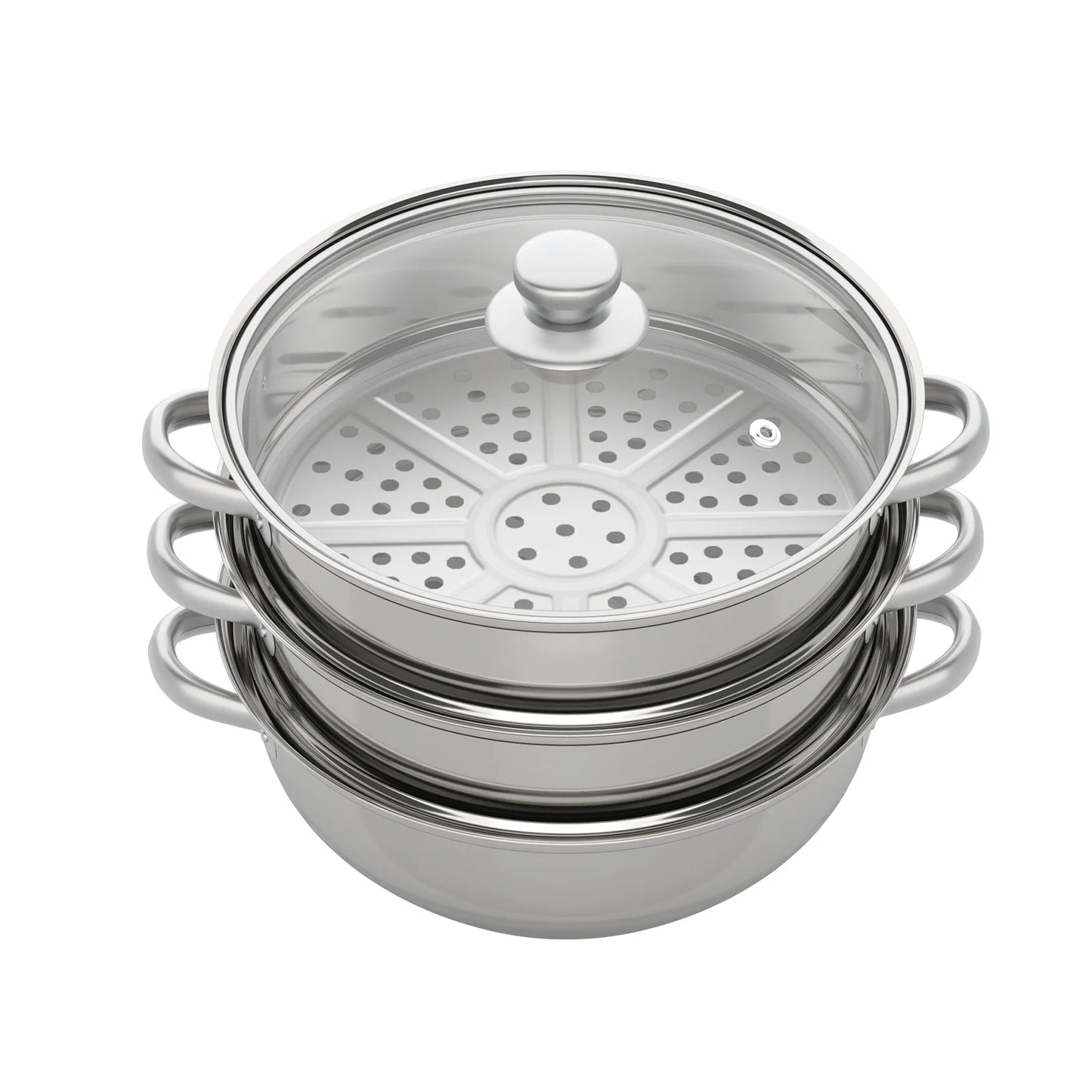 3 Tier Stainless Steel Steamer Hot Pot Cooker Steam Pot Food Cooking + Glass Lid