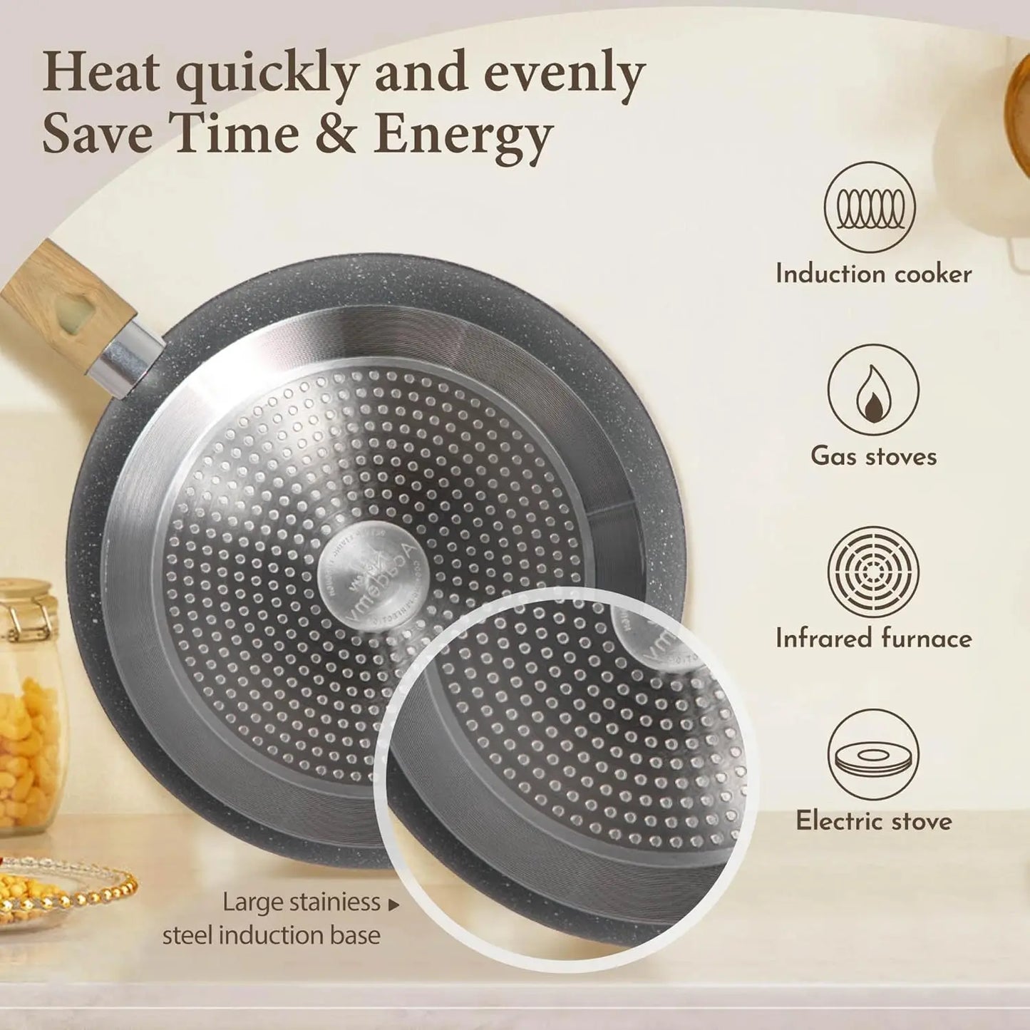 Induction Cookware Sets - 12 Piece Cooking Pan Set, Gray Granite Nonstick Pots and Pans , Induction Hob Pans