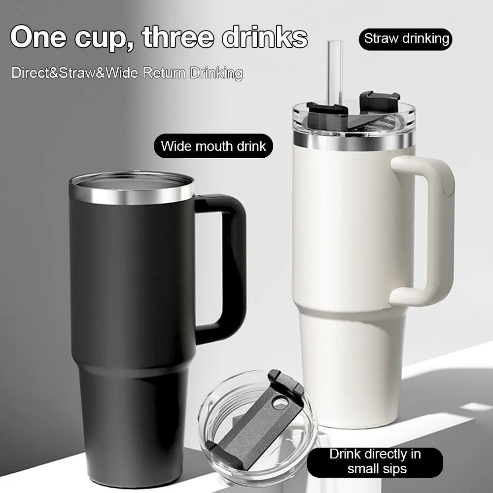 40oz 304 Stainless Steel Insulated Water Bottle Thermal Coffee Car Cup Cold Hot Mugs Vacuum Flask With Handle Straw For Sport