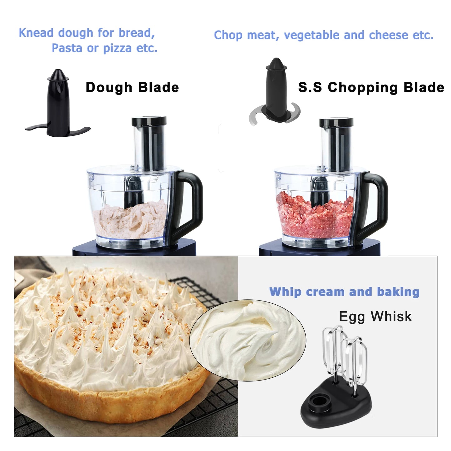 11-in-1Multifunctional Food Processor 1100W 3 Speed+Pulse Large Capacity Easy Clean BPA-Free Blender for Ice Smoothies Nuts Blue