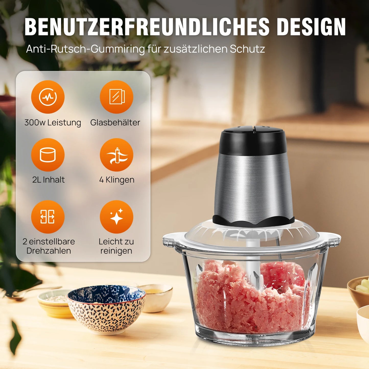 2L small meat slicer home kitchen food processor meat mixer 2 speeds, 4 double blades