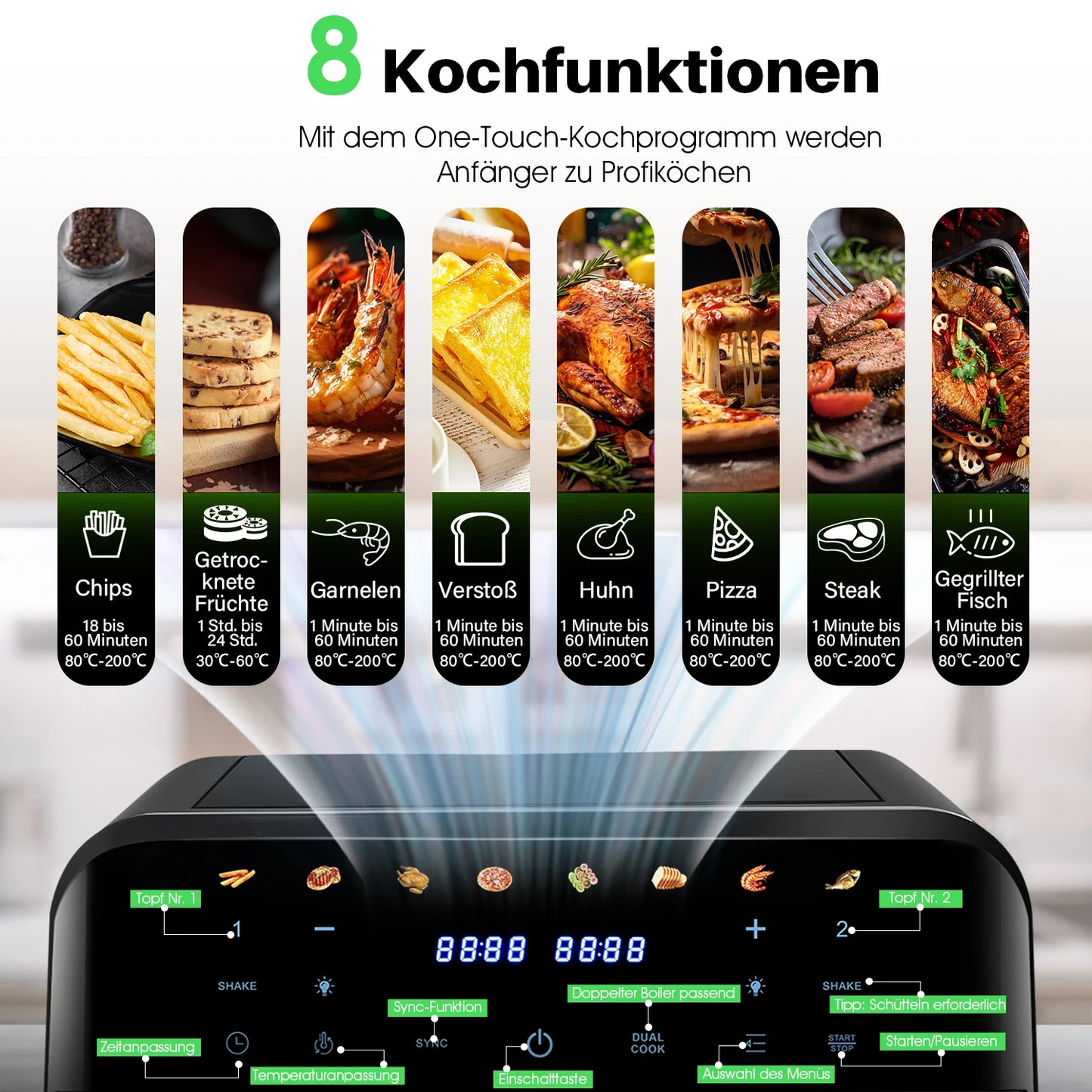Double Basket Air Fryer 9L XXL 2400W 8 Modes Healthy Oil-Free Frying&Baking Oven 8-in-1 Air Fryer NEW