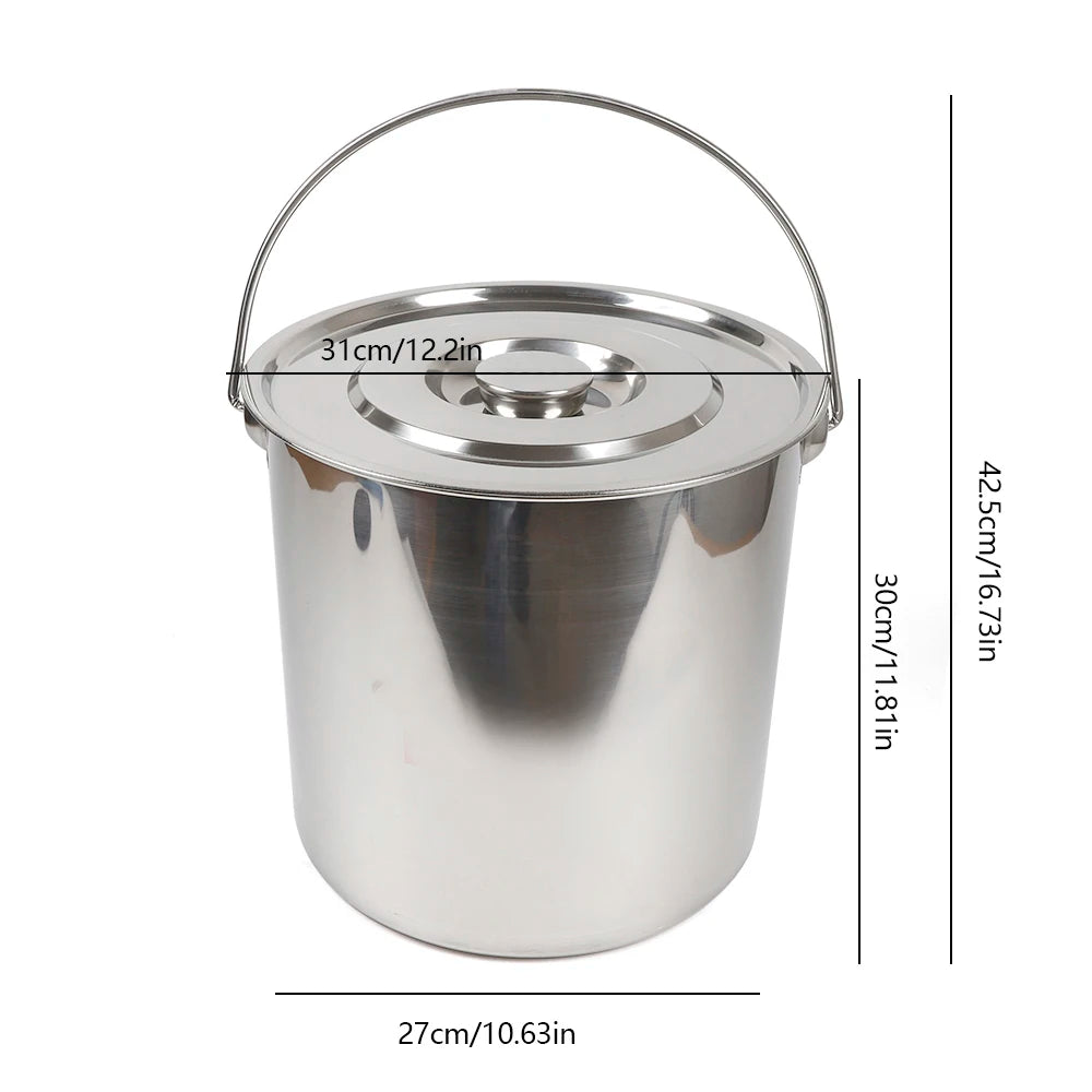 6/12/20L Stainless Steel Round Bucket with Lid Large Soup Pot for Kitchen, Industry, Medicine, Gastronomy and Private