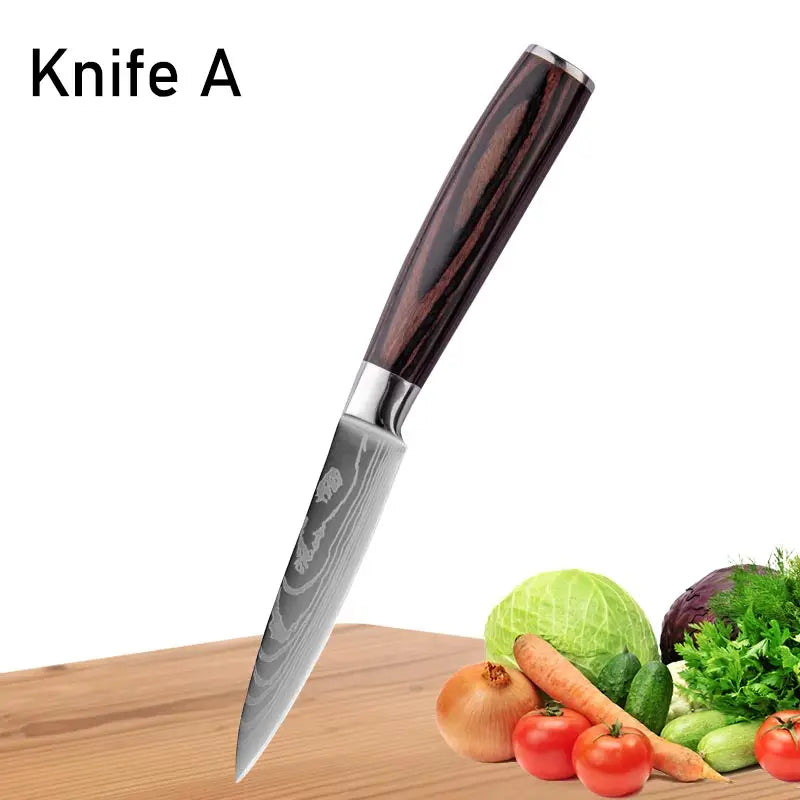 WXCOO Chef Knife Japanese Kitchen Knives Set Professional Laser Damascus Pattern Stainless Steel Meat Cleaver Slicer Knife