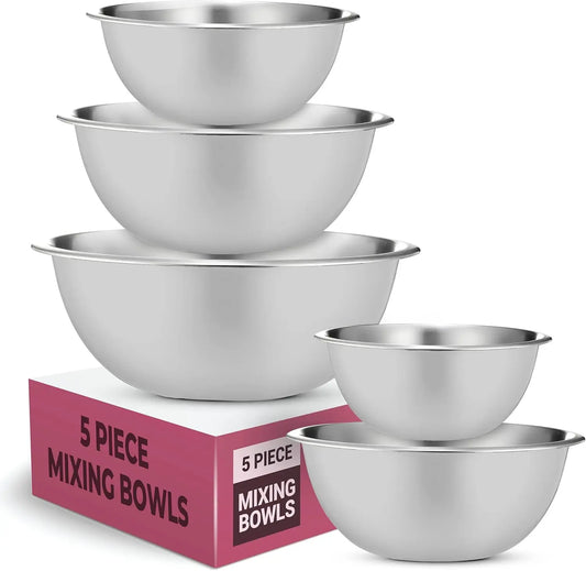 FineDine Stainless Steel Mixing Bowls (Set of 5) Stainless Steel Mixing Bowl Set - Easy To Clean, Nesting Bowls