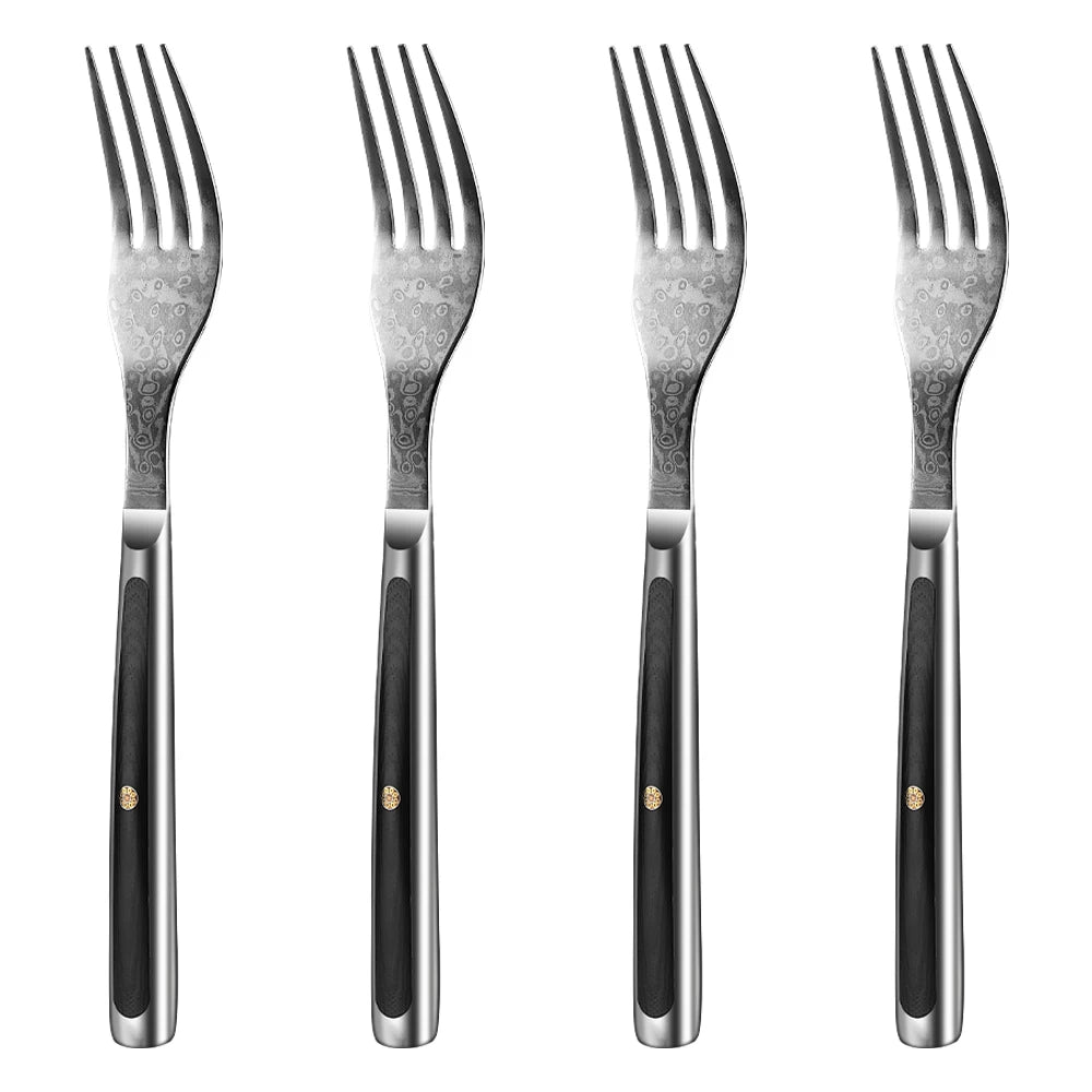 Sunnecko Forks and Steak Knives Set 73 Layers VG10 Damascus Steel Table Meat Slicing Knife Ultra Sharp Tableware Cutlery Tools